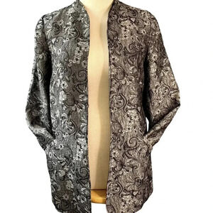 Soft By Avenue Floral Jacquard Blazer Jacket Women Size 14/16 Silver Gray Satin